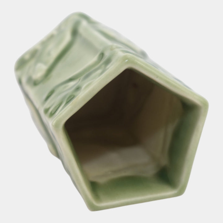 Rookwood 1944 Vintage Art Pottery Green Pentagon Shaped Rook Flower Vase 1795