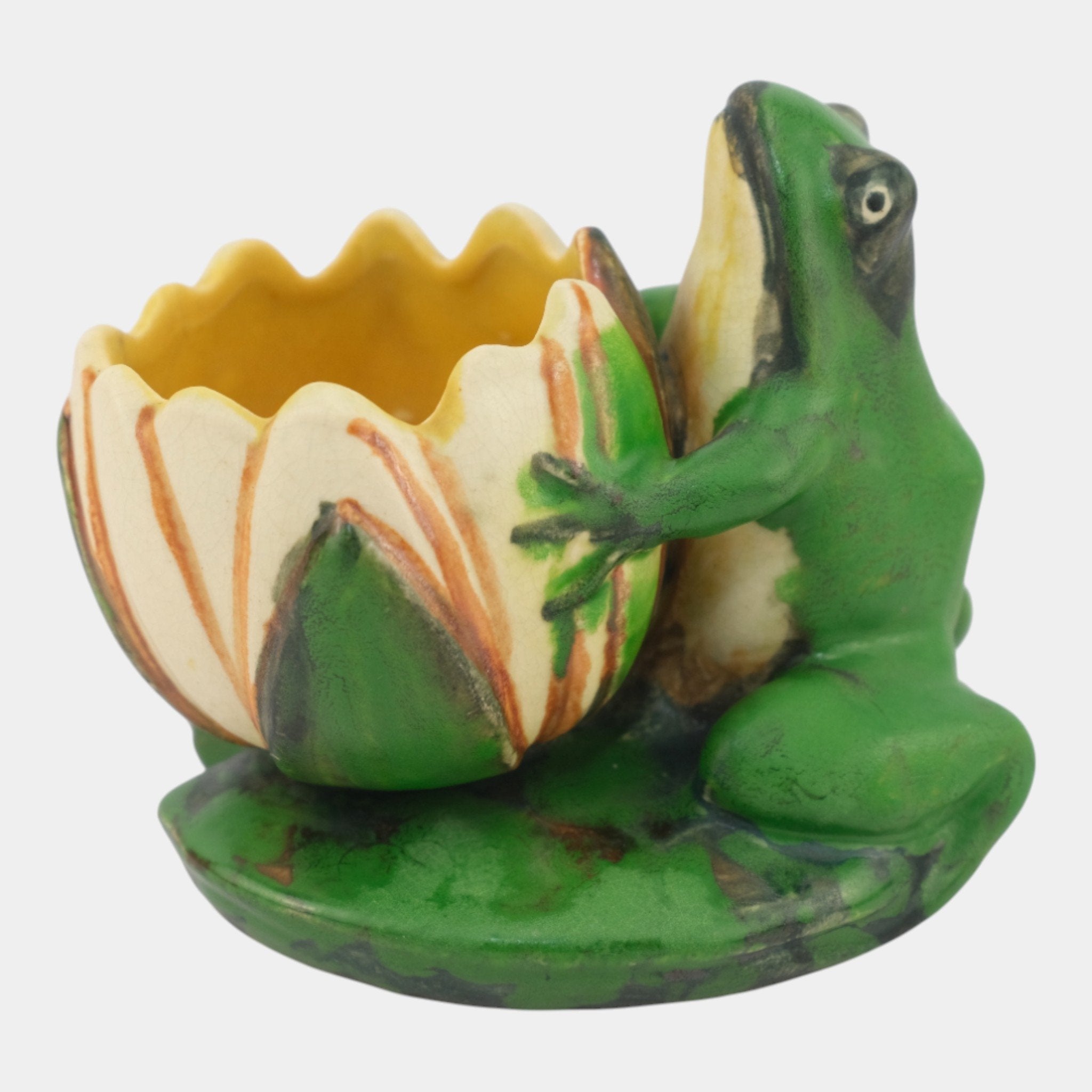 Weller Coppertone 1920s Arts And Crafts Pottery Frog On A Lily Pad