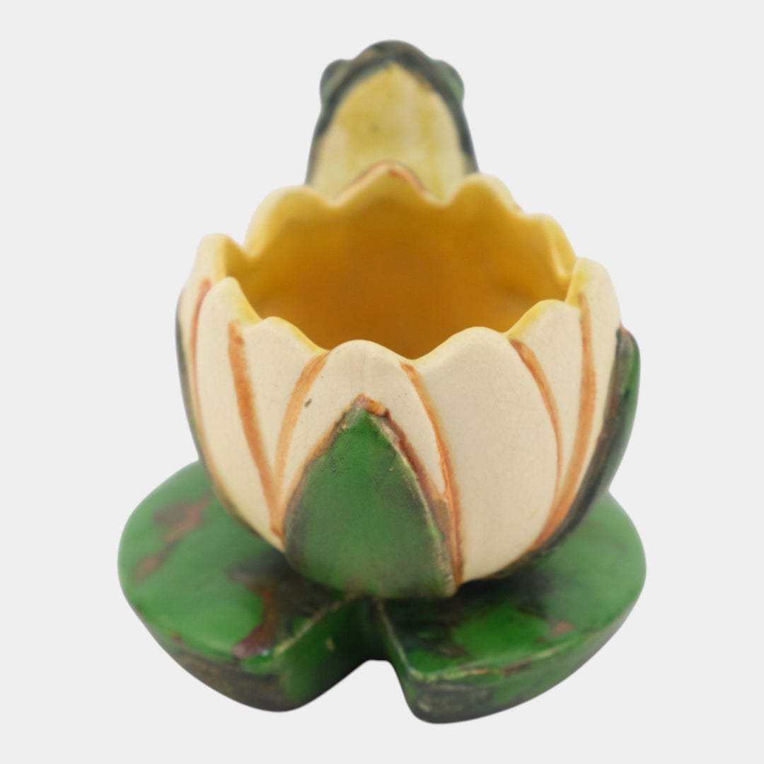 Weller Coppertone 1920s Arts And Crafts Pottery Frog On A Lily Pad Planter