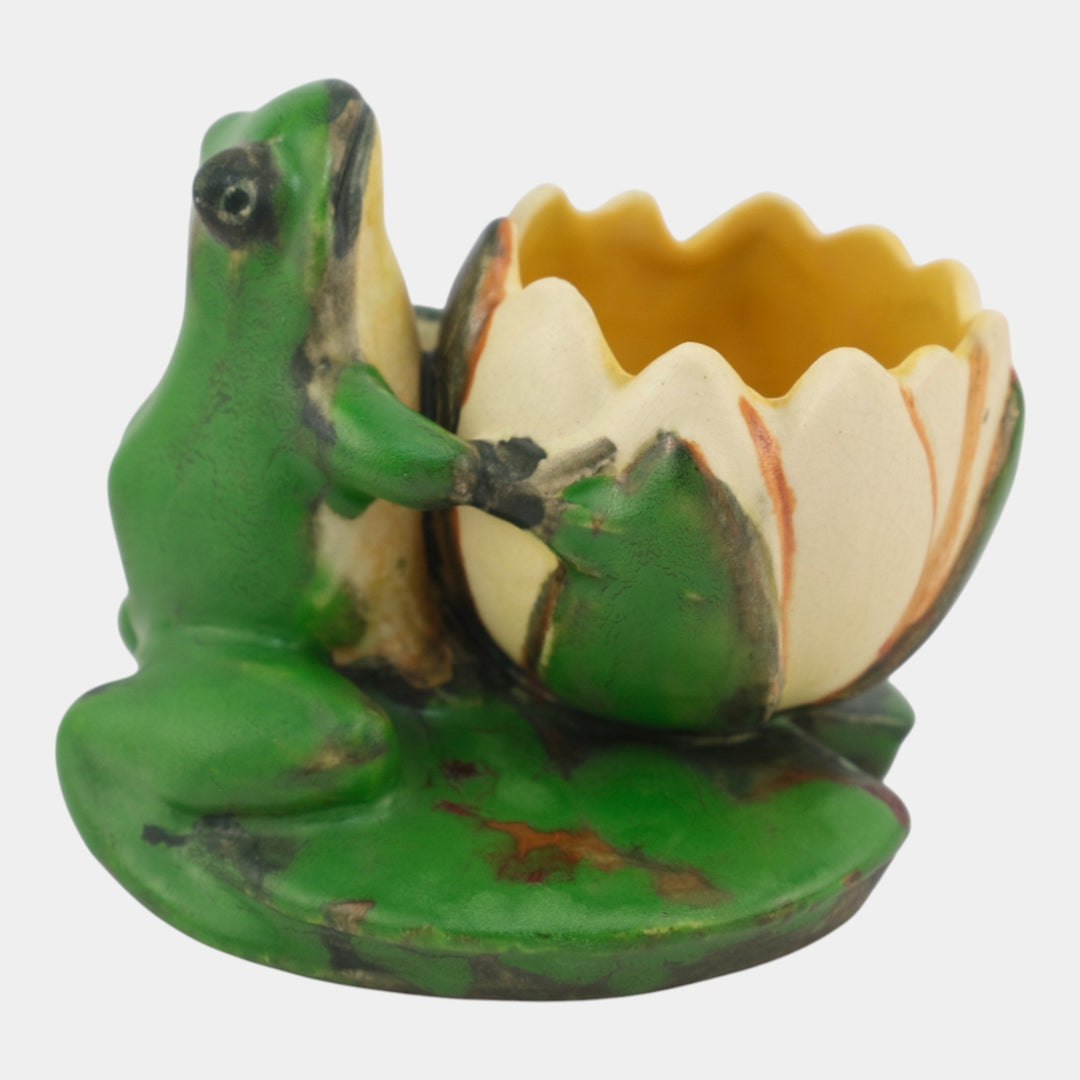 Weller Coppertone 1920s Arts And Crafts Pottery Frog On A Lily Pad Planter