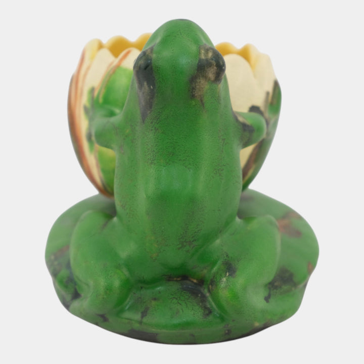 Weller Coppertone 1920s Arts And Crafts Pottery Frog On A Lily Pad Planter