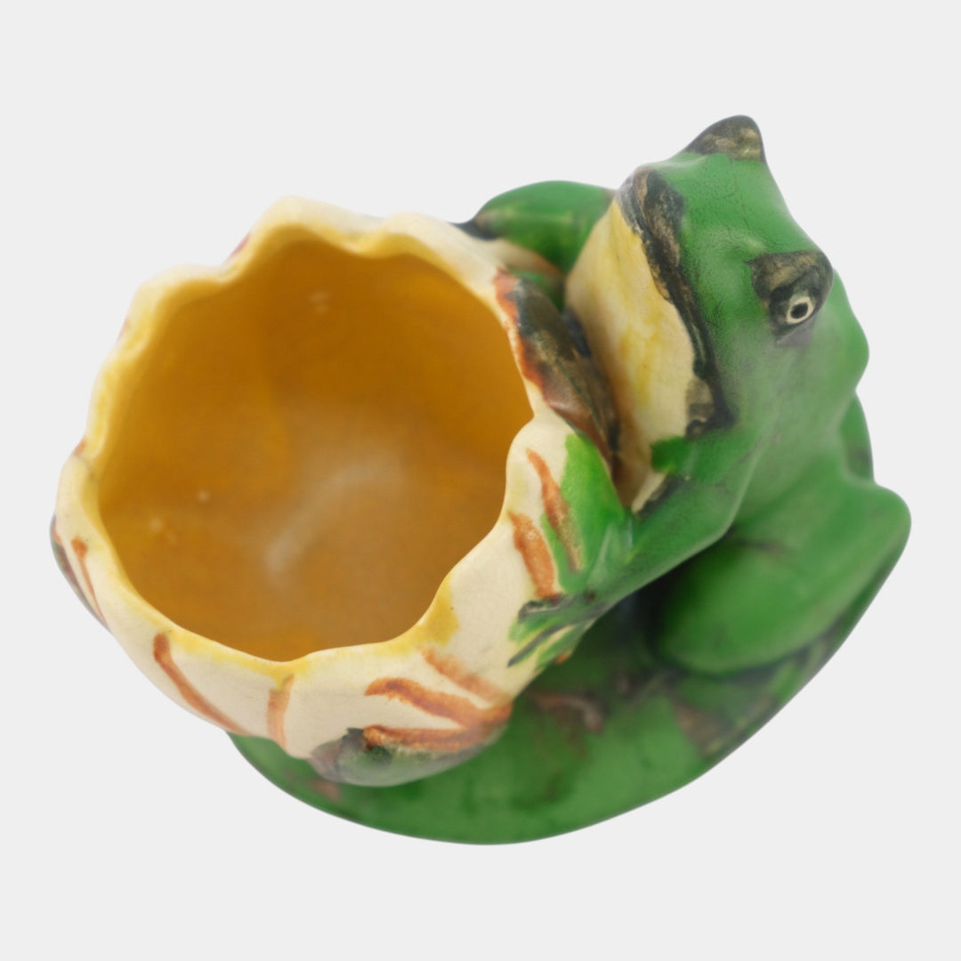 Weller Coppertone 1920s Arts And Crafts Pottery Frog On A Lily Pad Planter