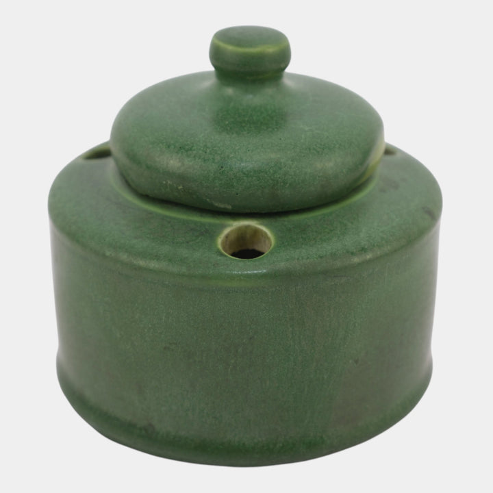 Hampshire Early 1900s Vintage Arts And Crafts Pottery Matte Green Lidded Inkwell