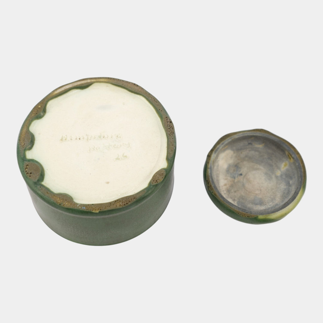 Hampshire Early 1900s Vintage Arts And Crafts Pottery Matte Green Lidded Inkwell