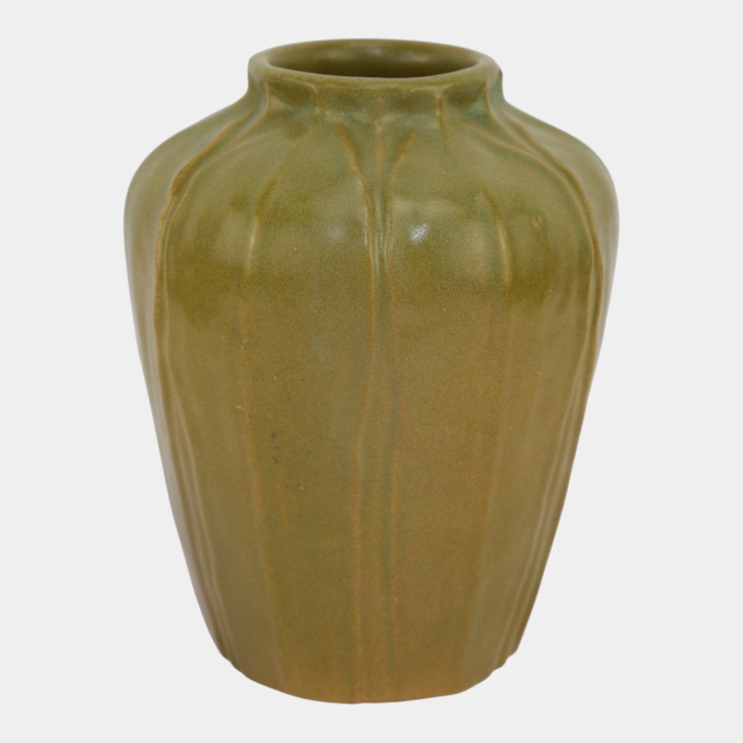 Chicago Crucible Vintage Arts and Crafts Pottery Matte Green Leaf Ceramic Vase