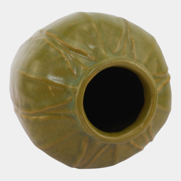 Chicago Crucible Vintage Arts and Crafts Pottery Matte Green Leaf Ceramic Vase