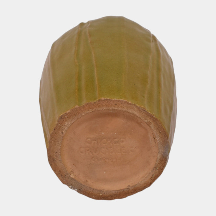 Chicago Crucible Vintage Arts and Crafts Pottery Matte Green Leaf Ceramic Vase