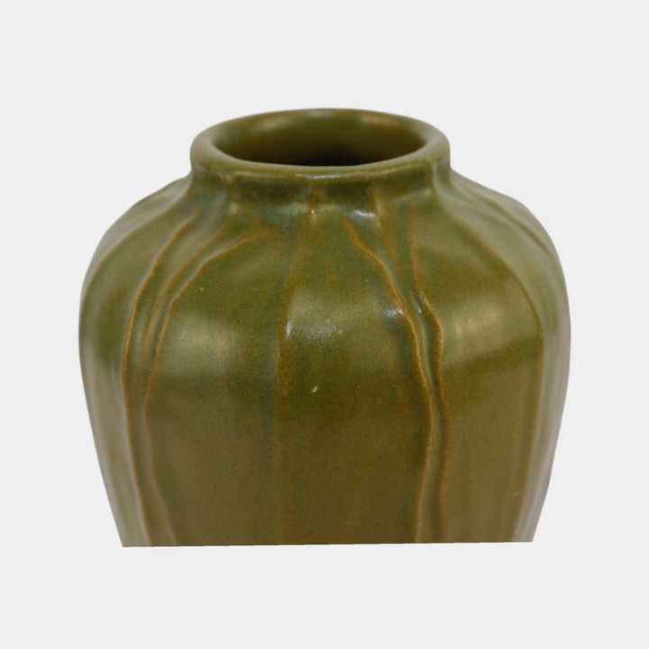 Chicago Crucible Vintage Arts and Crafts Pottery Matte Green Leaf Ceramic Vase