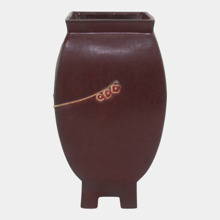 Roseville Futura Red 1928 Art Deco Pottery Chinese Footed Ceramic Vase 430-9