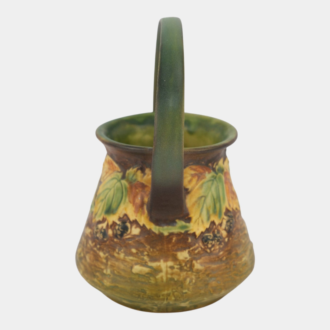 Roseville Blackberry 1932 Vintage Art Pottery Green Ceramic Basket 336-8