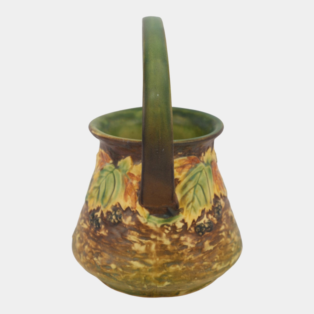 Roseville Blackberry 1932 Vintage Art Pottery Green Ceramic Basket 336-8