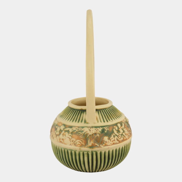 Roseville Donatello 1916 Vintage Art Pottery Green Brown Ceramic Basket 305-14