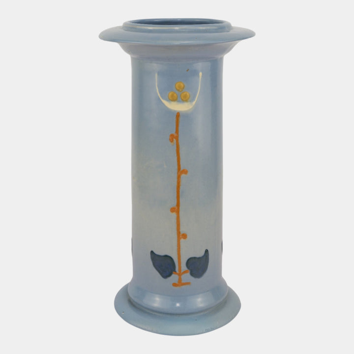 Roseville Aztec Blue 1905 Vintage Arts And Crafts Pottery Squeeze Bag Vase 1