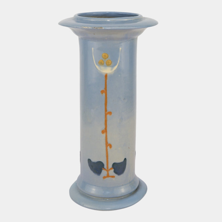 Roseville Aztec Blue 1905 Vintage Arts And Crafts Pottery Squeeze Bag Vase 1