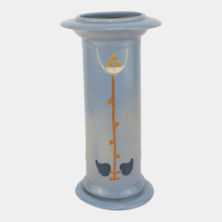 Roseville Aztec Blue 1905 Vintage Arts And Crafts Pottery Squeeze Bag Vase 1