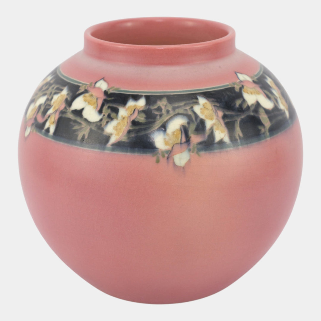 Rookwood 1915 Art Deco Pink Black Floral Band Bulbous Pottery Vase 112 Hurley