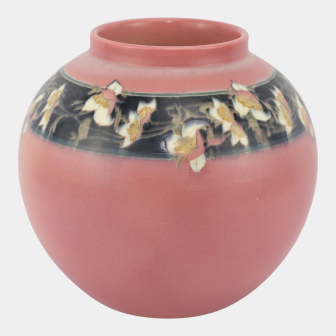 Rookwood 1915 Art Deco Pink Black Floral Band Bulbous Pottery Vase 112 Hurley