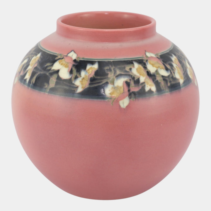 Rookwood 1915 Art Deco Pink Black Floral Band Bulbous Pottery Vase 112 Hurley