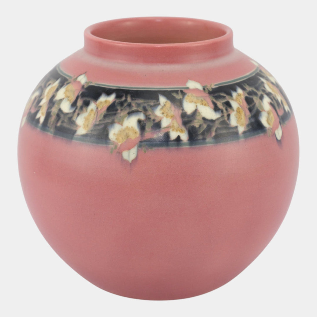 Rookwood 1915 Art Deco Pink Black Floral Band Bulbous Pottery Vase 112 Hurley