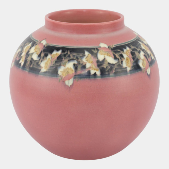Rookwood 1915 Art Deco Pink Black Floral Band Bulbous Pottery Vase 112 Hurley