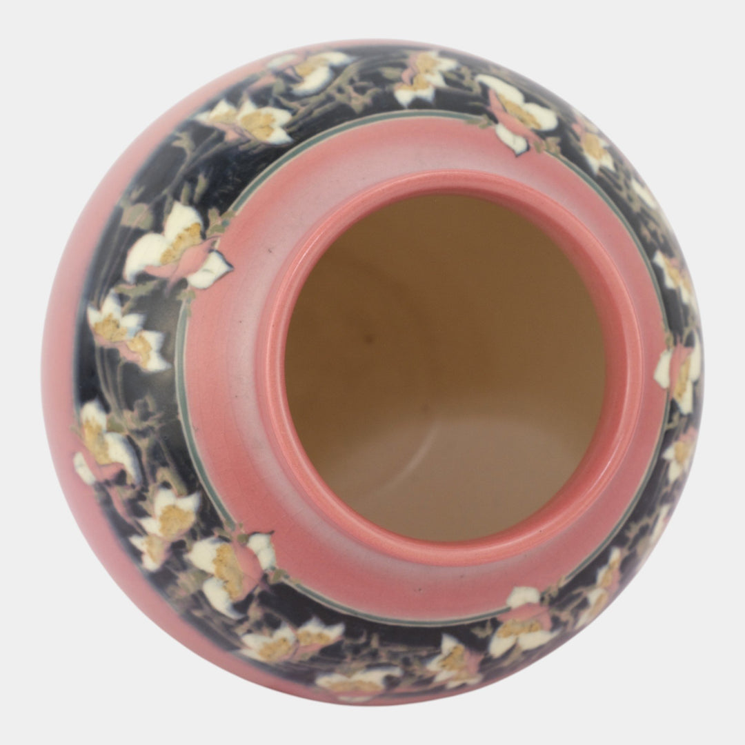 Rookwood 1915 Art Deco Pink Black Floral Band Bulbous Pottery Vase 112 Hurley