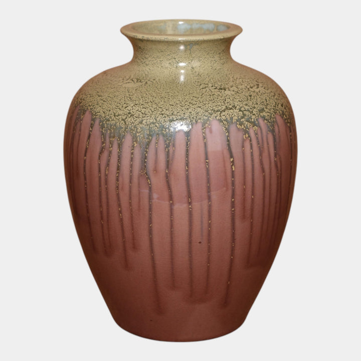 Awaji Japanese Art Pottery Ceramic Mottled Green Purple Drip Glaze Vase - Just Art Pottery