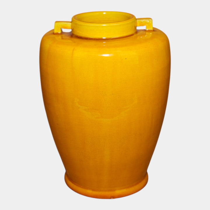 Awaji Japanese 1920s Art Pottery Golden Yellow Arts And Crafts Shouldered Vase - Just Art Pottery