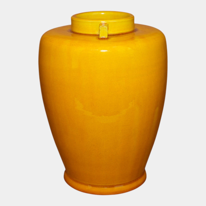 Awaji Japanese 1920s Art Pottery Golden Yellow Arts And Crafts Shouldered Vase - Just Art Pottery