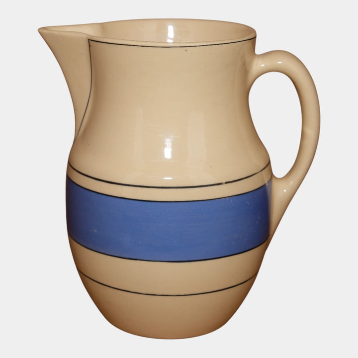 Roseville Pottery Creamware Utility Ware 1920 Blue Banded Art Deco Pitcher 1317