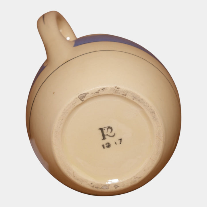 Roseville Pottery Creamware Utility Ware 1920 Blue Banded Art Deco Pitcher 1317