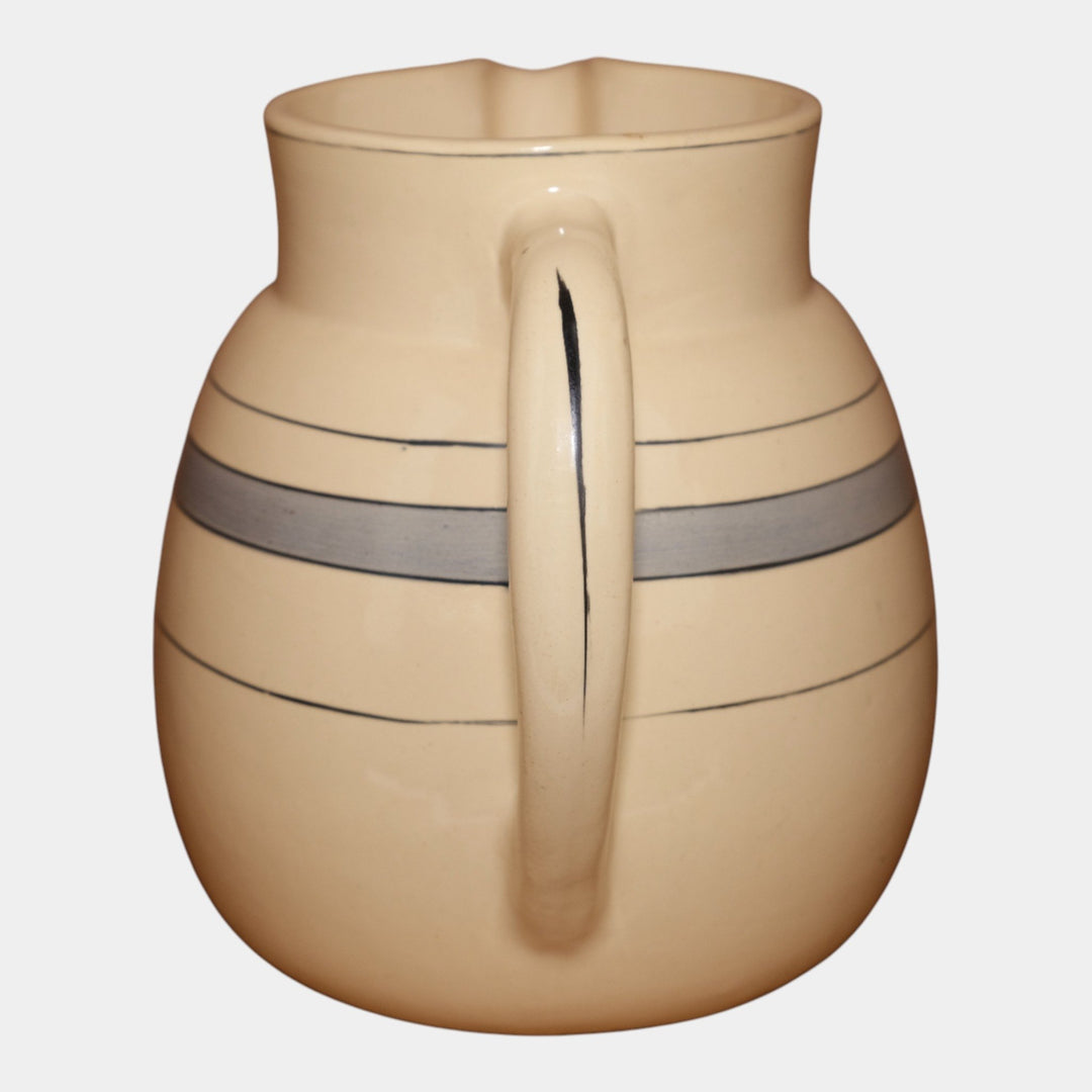 Roseville Pottery Creamware Utility Ware 1920 Gray Banded Art Deco Pitcher