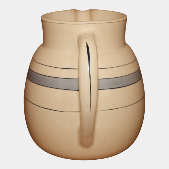 Roseville Pottery Creamware Utility Ware 1920 Gray Banded Art Deco Pitcher