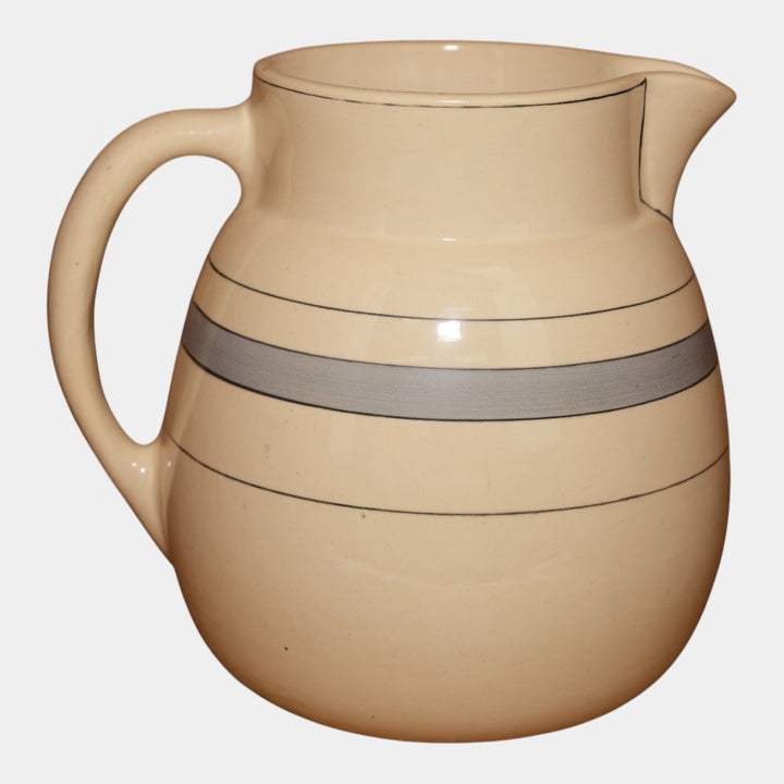 Roseville Pottery Creamware Utility Ware 1920 Gray Banded Art Deco Pitcher