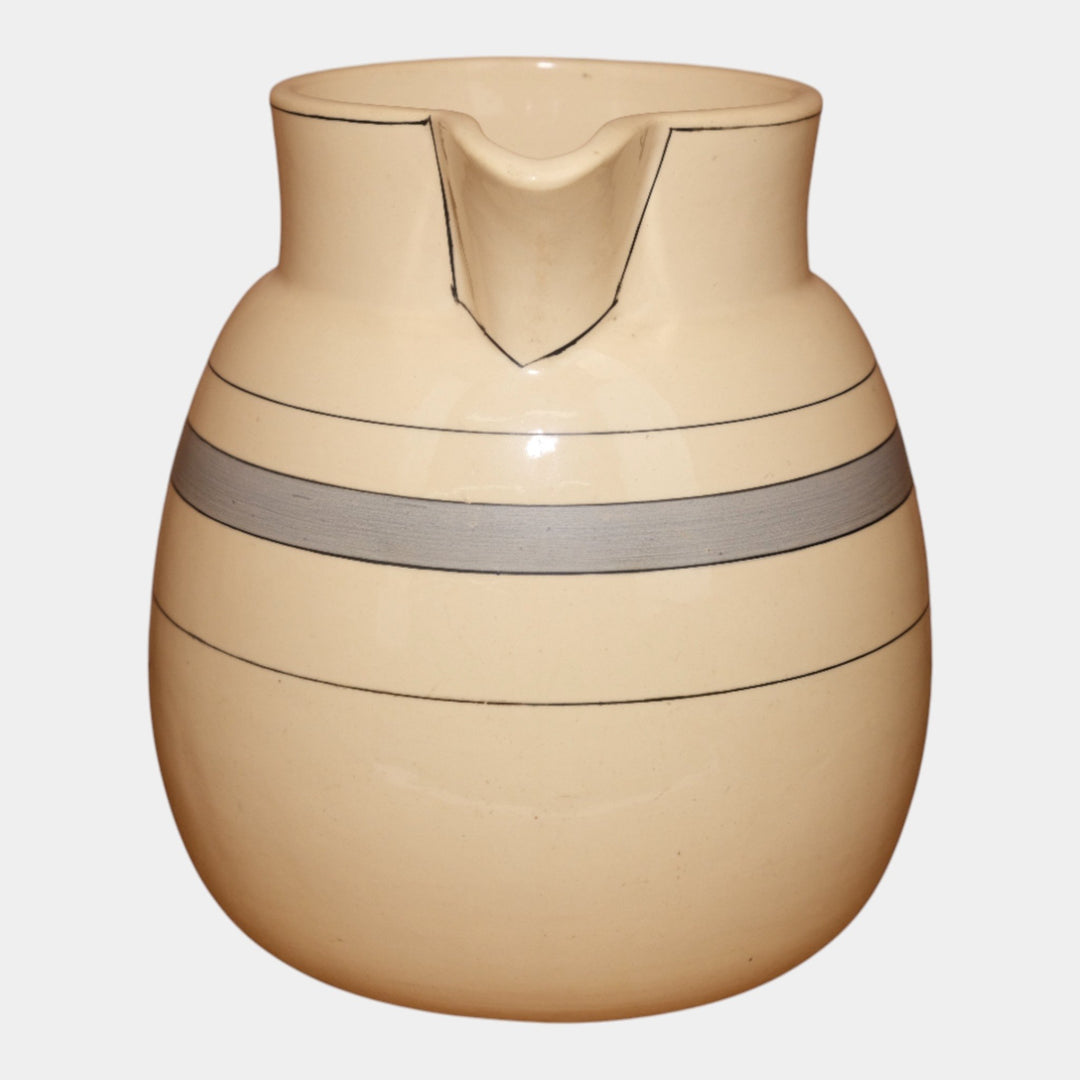 Roseville Pottery Creamware Utility Ware 1920 Gray Banded Art Deco Pitcher