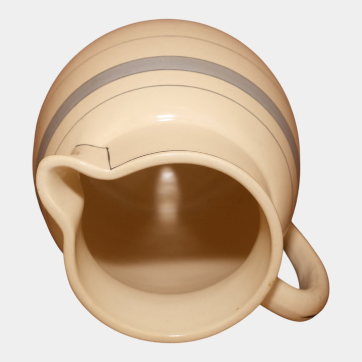 Roseville Pottery Creamware Utility Ware 1920 Gray Banded Art Deco Pitcher