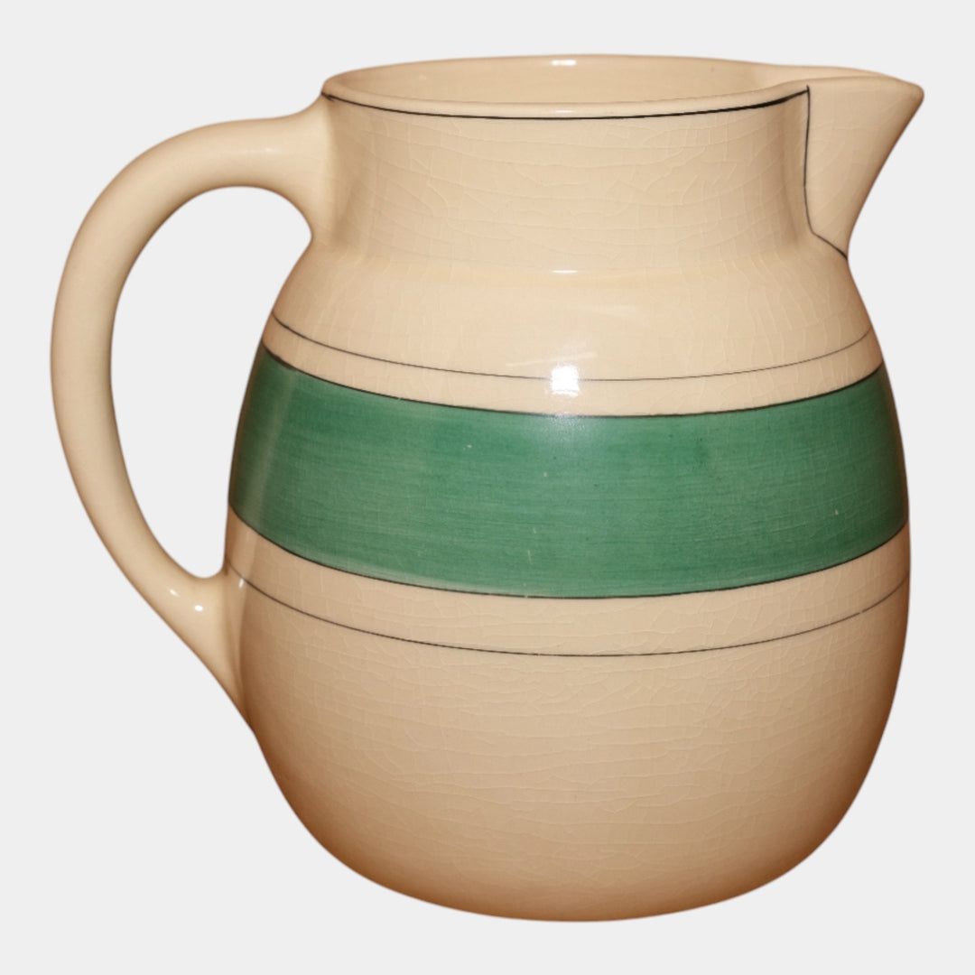 Roseville Pottery Creamware Utility Ware 1920 Gray Banded Art Deco Pitcher