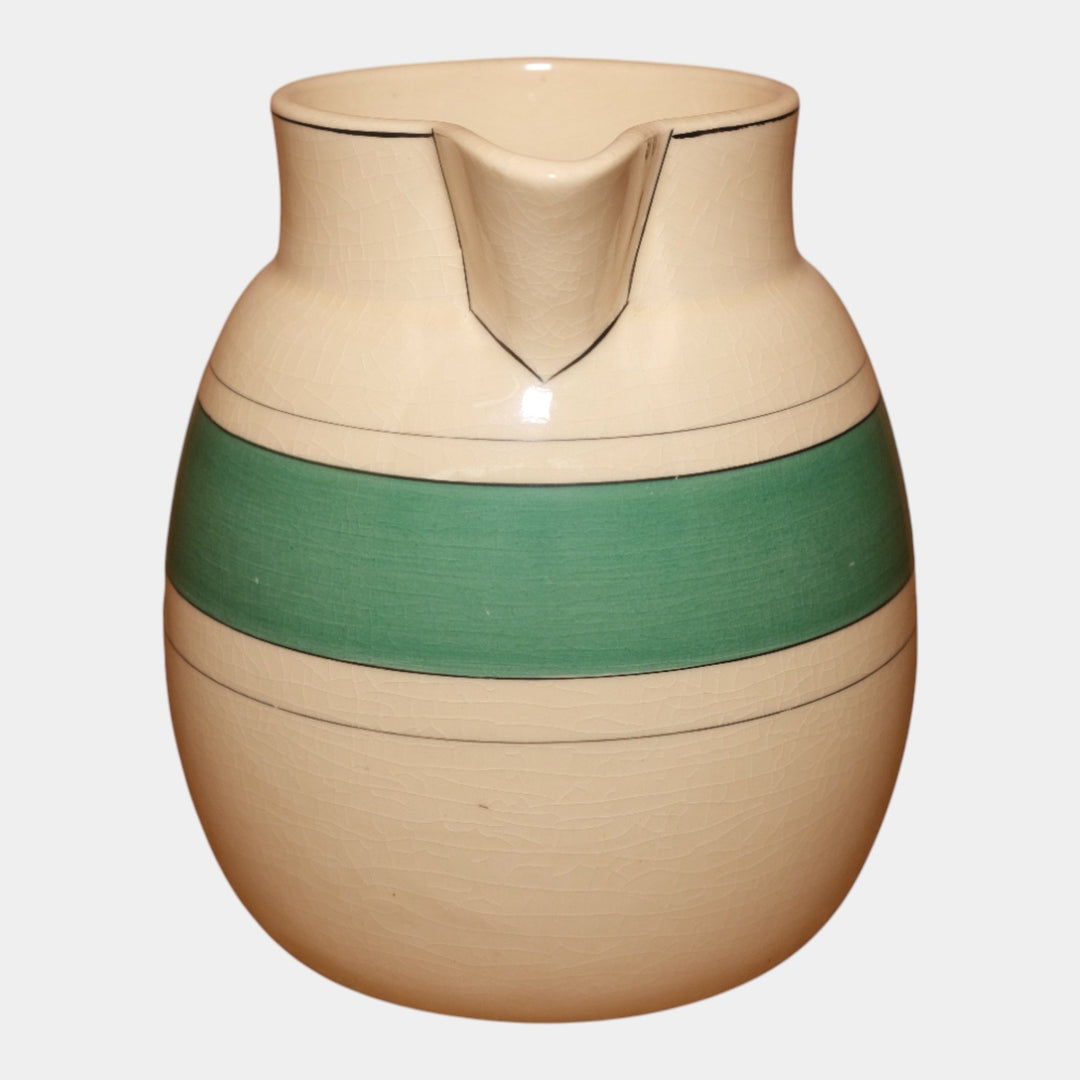 Roseville Pottery Creamware Utility Ware 1920 Gray Banded Art Deco Pitcher