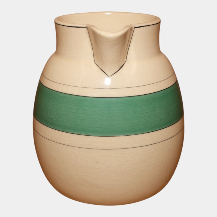 Roseville Pottery Creamware Utility Ware 1920 Gray Banded Art Deco Pitcher