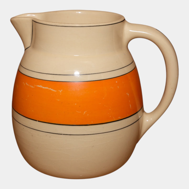 Roseville Pottery Creamware Utility Ware 1920 Orange Banded Art Deco Pitcher