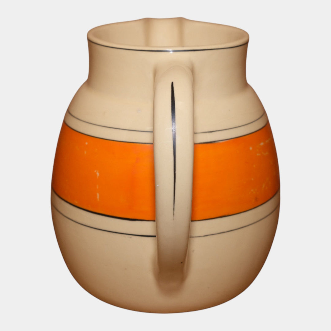 Roseville Pottery Creamware Utility Ware 1920 Orange Banded Art Deco Pitcher