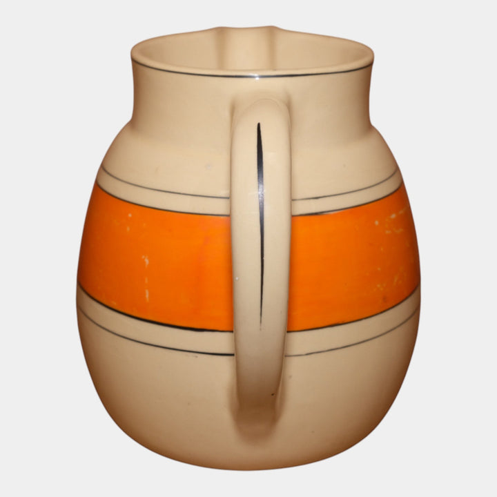 Roseville Pottery Creamware Utility Ware 1920 Orange Banded Art Deco Pitcher