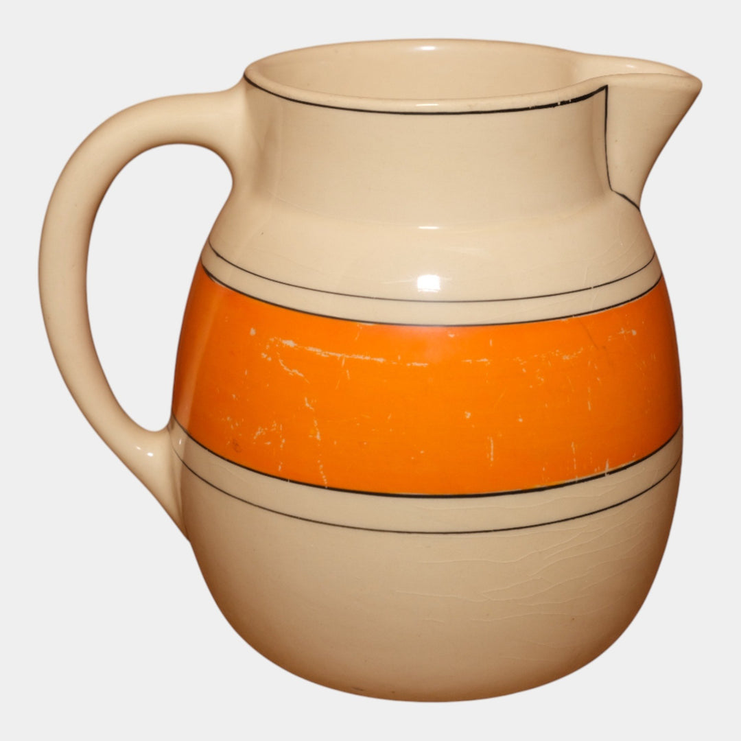 Roseville Pottery Creamware Utility Ware 1920 Orange Banded Art Deco Pitcher