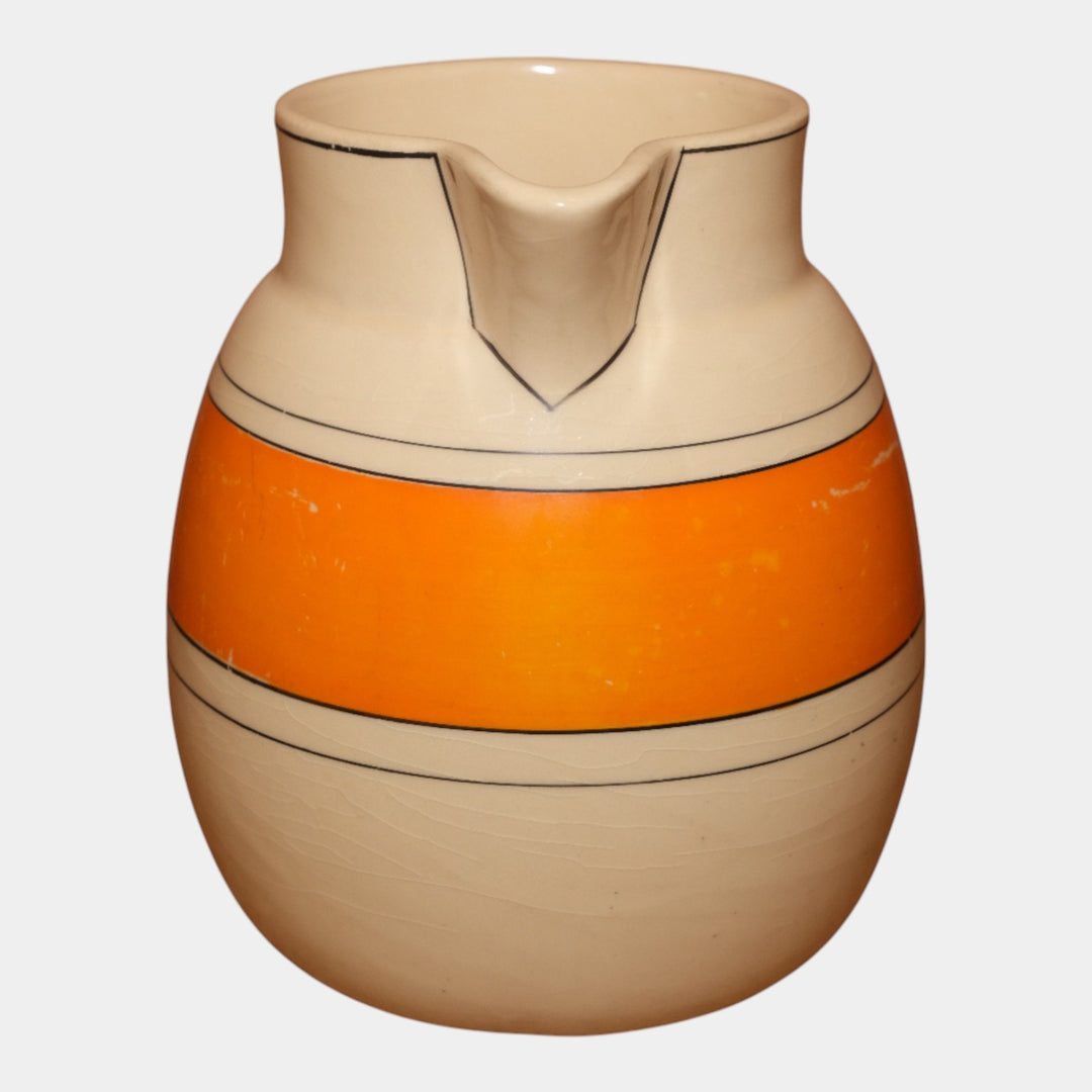 Roseville Pottery Creamware Utility Ware 1920 Orange Banded Art Deco Pitcher