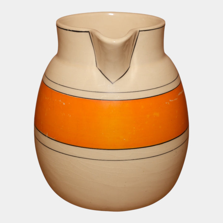 Roseville Pottery Creamware Utility Ware 1920 Orange Banded Art Deco Pitcher