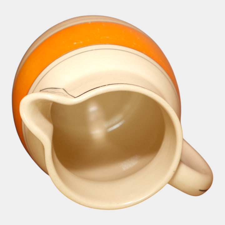 Roseville Pottery Creamware Utility Ware 1920 Orange Banded Art Deco Pitcher