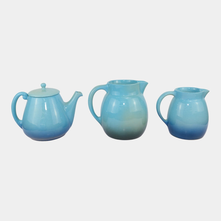 Roseville Utility Ware Blue Mid Century Modern Pitchers And Lidded Teapot