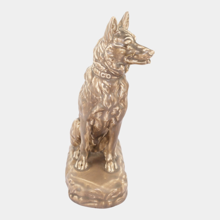 Mosaic Tile Company Art Pottery Matte Brown German Shepard Dog Figurine Statue