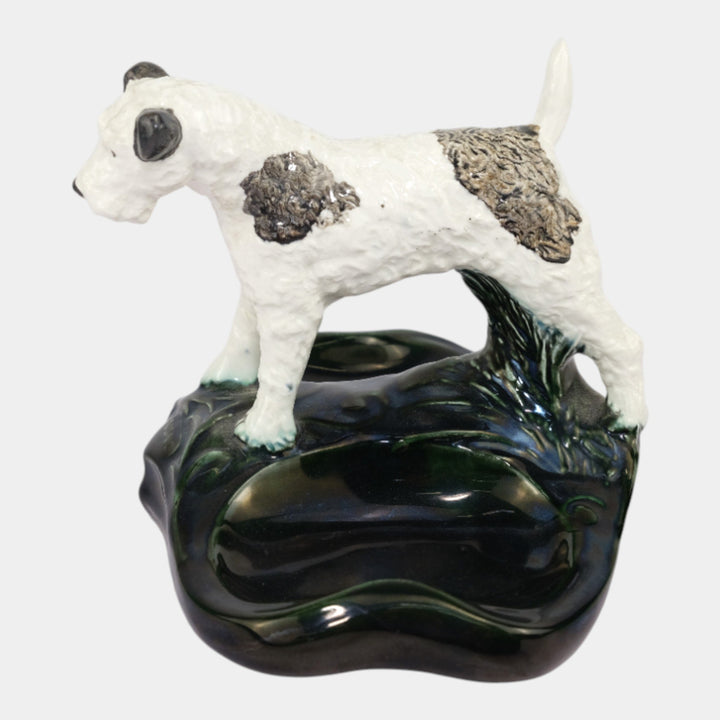 Mosaic Tile Company Zanesville Pottery White Black Terrier Dog Pin Tray