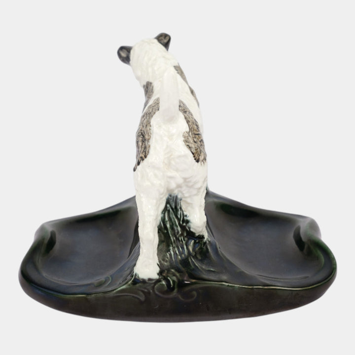 Mosaic Tile Company Zanesville Pottery White Black Terrier Dog Pin Tray