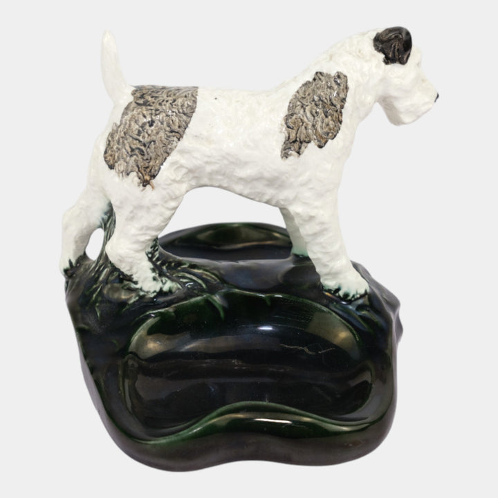 Mosaic Tile Company Zanesville Pottery White Black Terrier Dog Pin Tray